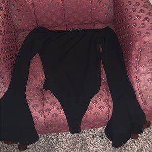 Flared Sleeve Black Body Suit